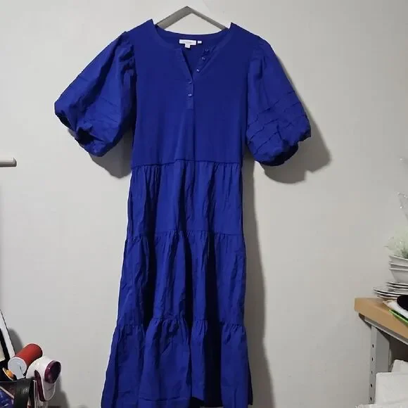 Chico's Royal Blue Tiered Short Sleeve Sleeve Dress - Picture 1 of 8